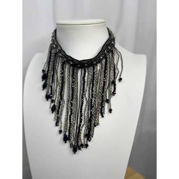 Chico's statement necklace costume signed jewelry black gold chocker - Picture 1 of 10